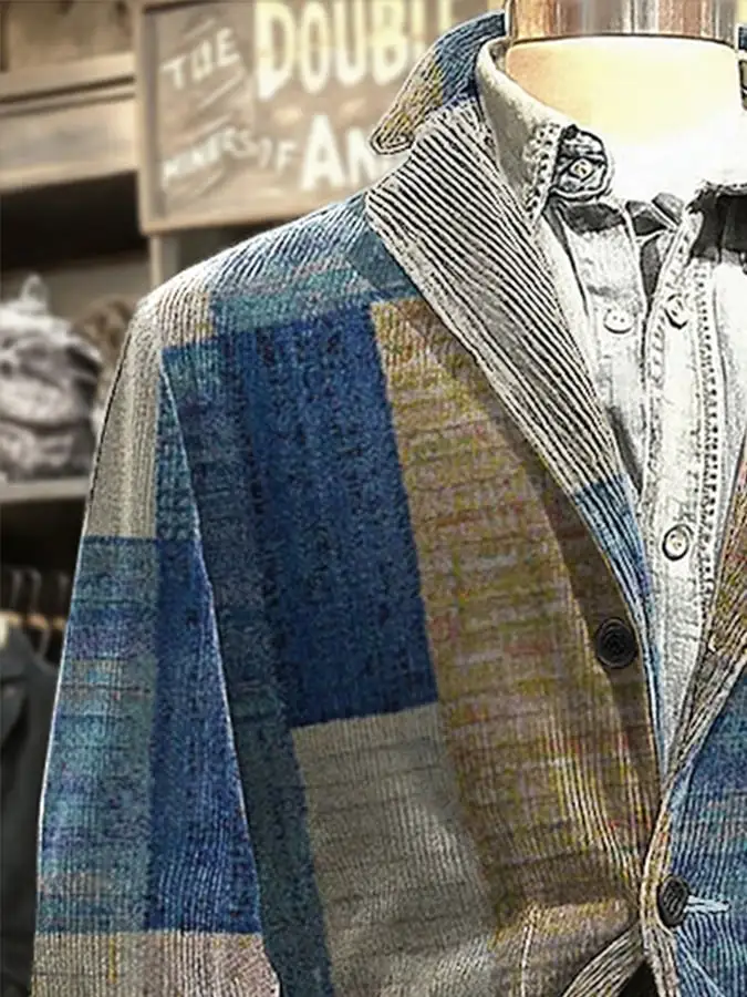 Men's Casual Retro Color Block Corduroy Jacket