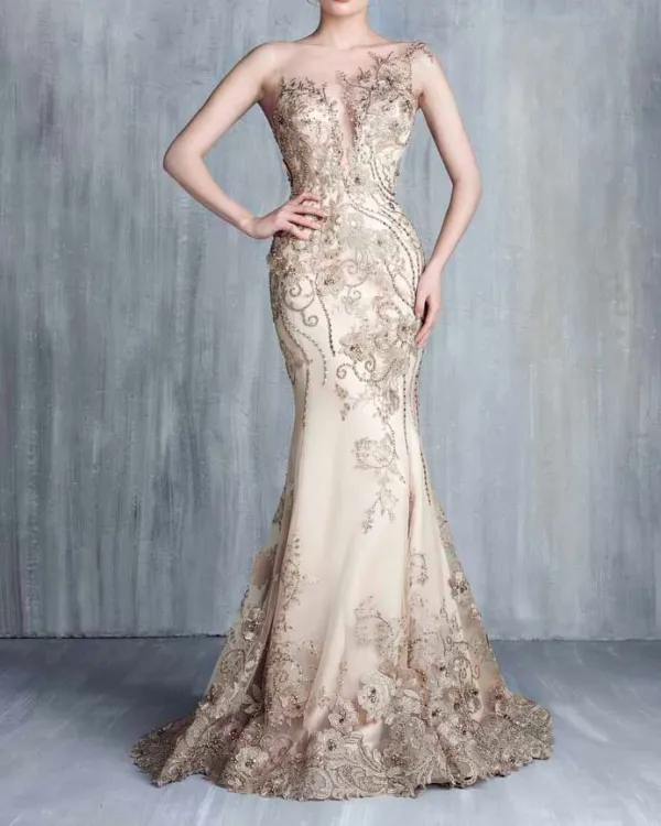 Shiny Beaded Gown Elegant Maxi Dress