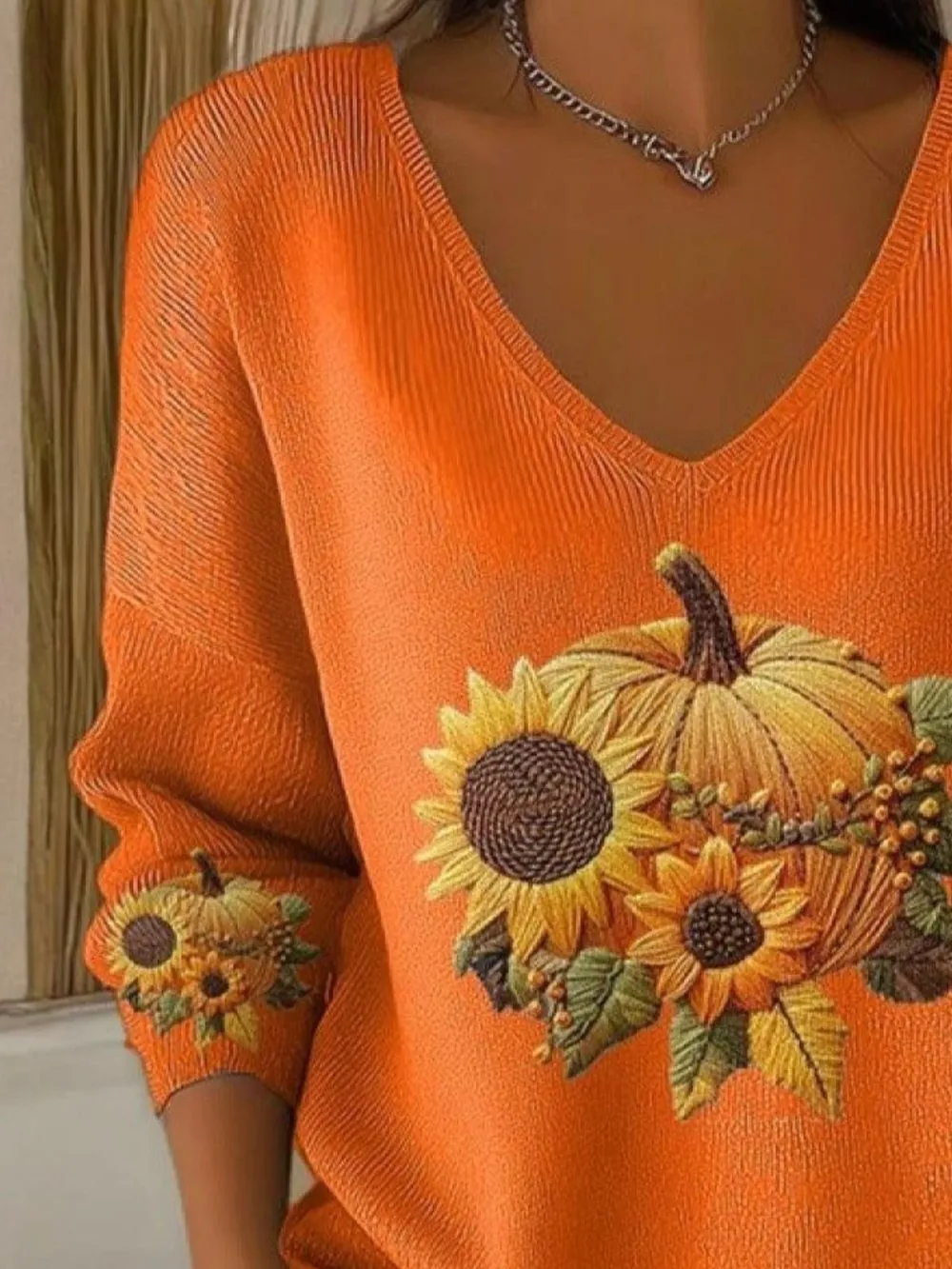 Cotton Sunflower Casual V Neck Sweater