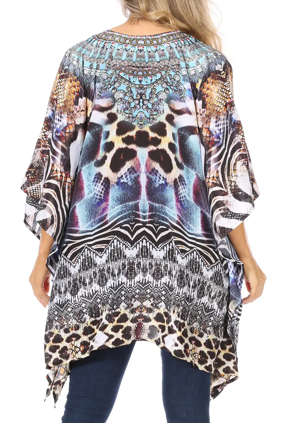 Women's Caftan Poncho Cover up V neck Top Lace up With Rhinestone