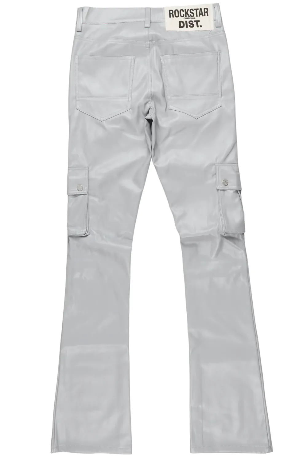 Errol Grey Faux Leather Stacked Cargo Jean