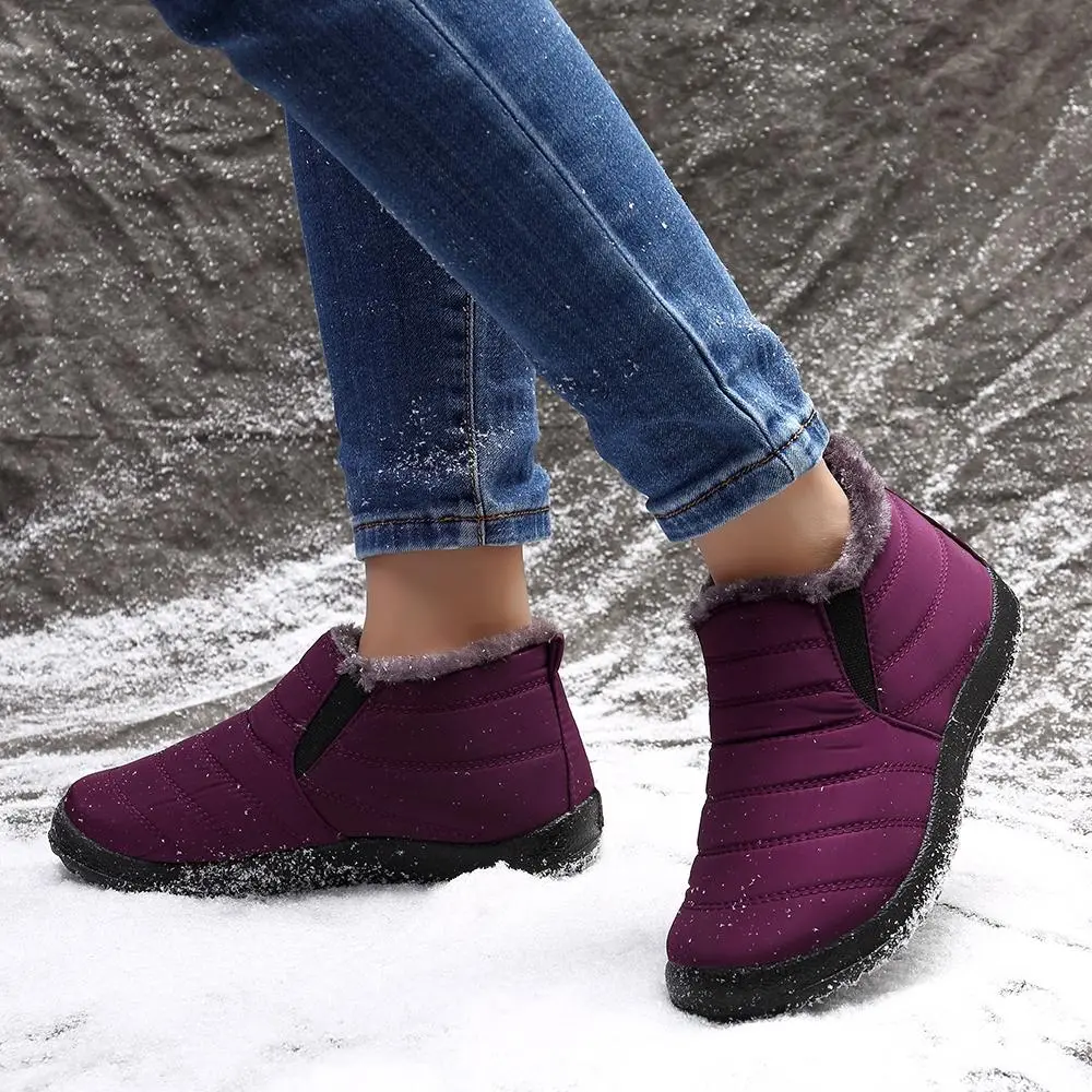 Warm Lining Casual Winter Waterproof Slip On Ankle Snow Boots