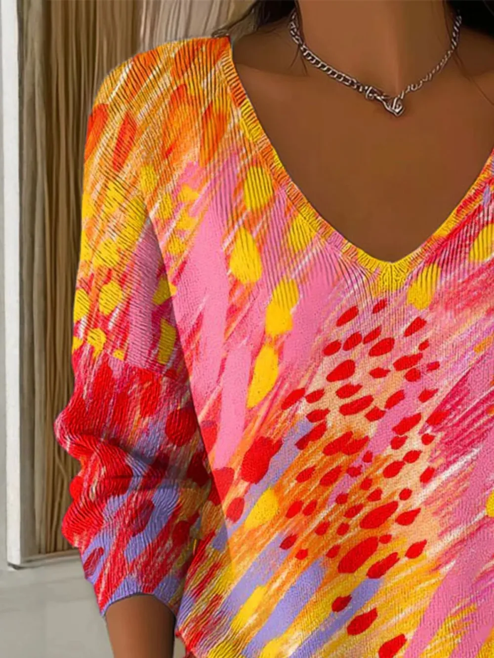 Painting Casual V Neck Sweater