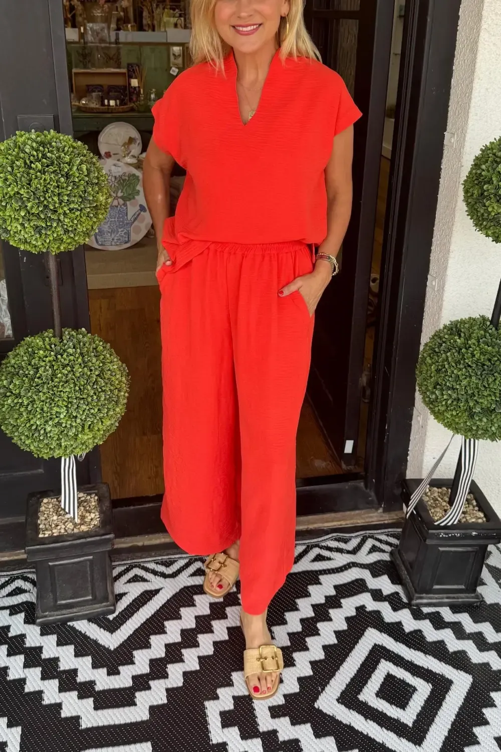 Women's Summer Casual Lightweight V-Neck Two piece Set