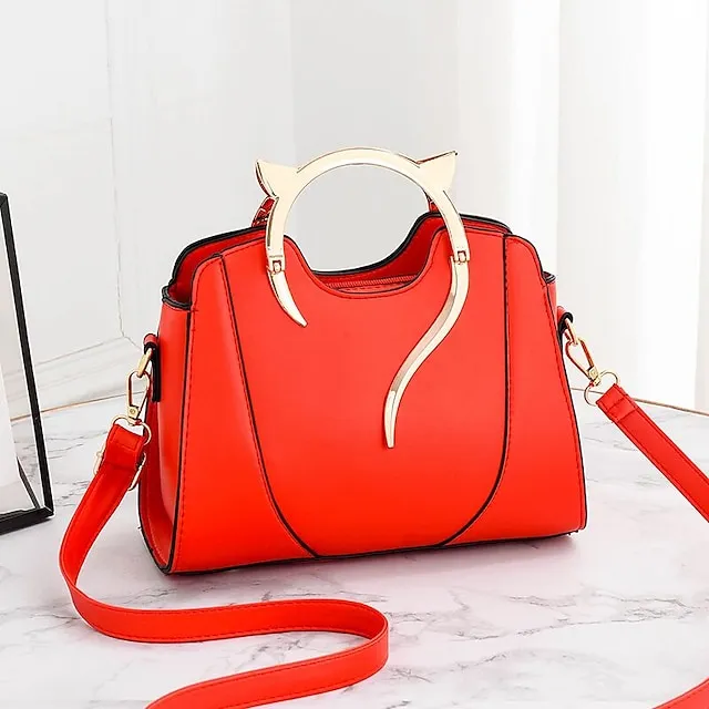 Women's 2022 Handbags Top Handle Bag PU Leahter Daily Going out White Black Pink Light Green