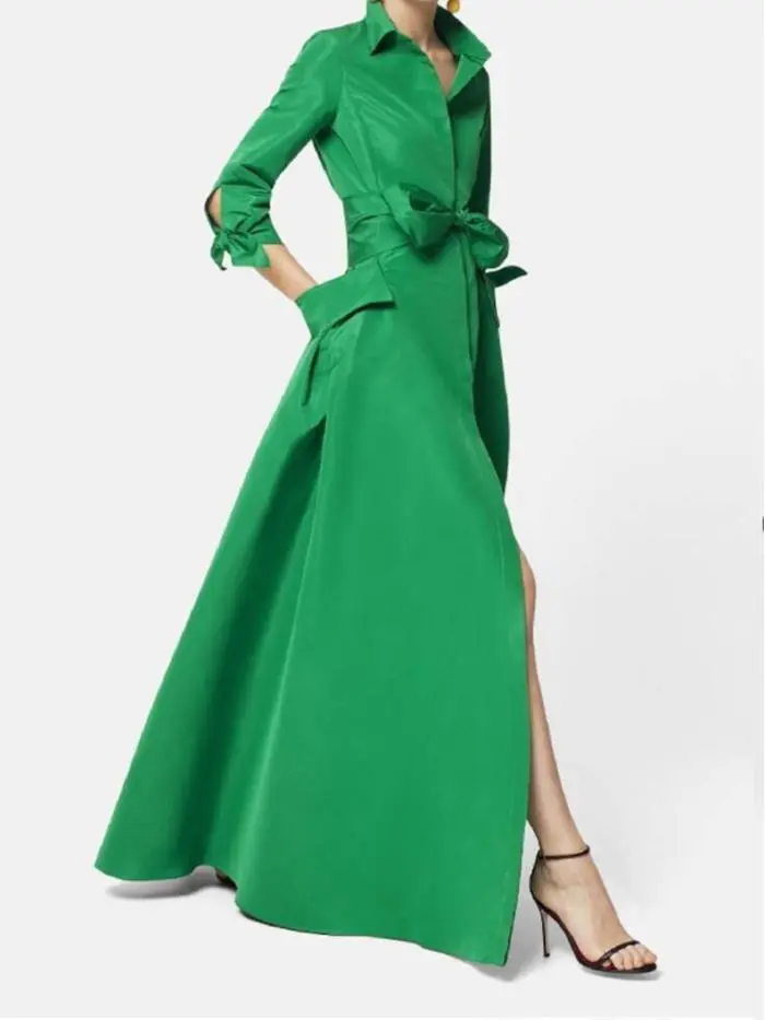 Elegant lapel button maxi dress