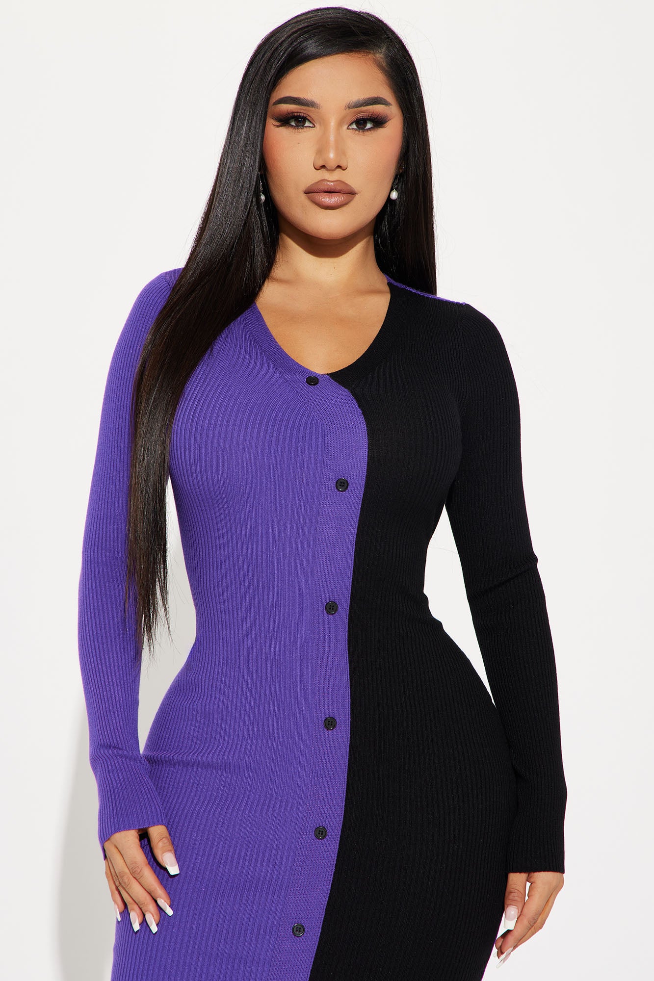 Cori Colorblock Sweater Midi Dress - Purple/combo