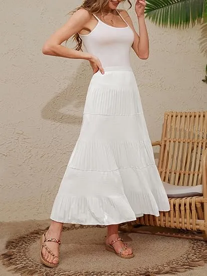 Women's High-Waisted Boho Chiffon Maxi Skirt with Pockets