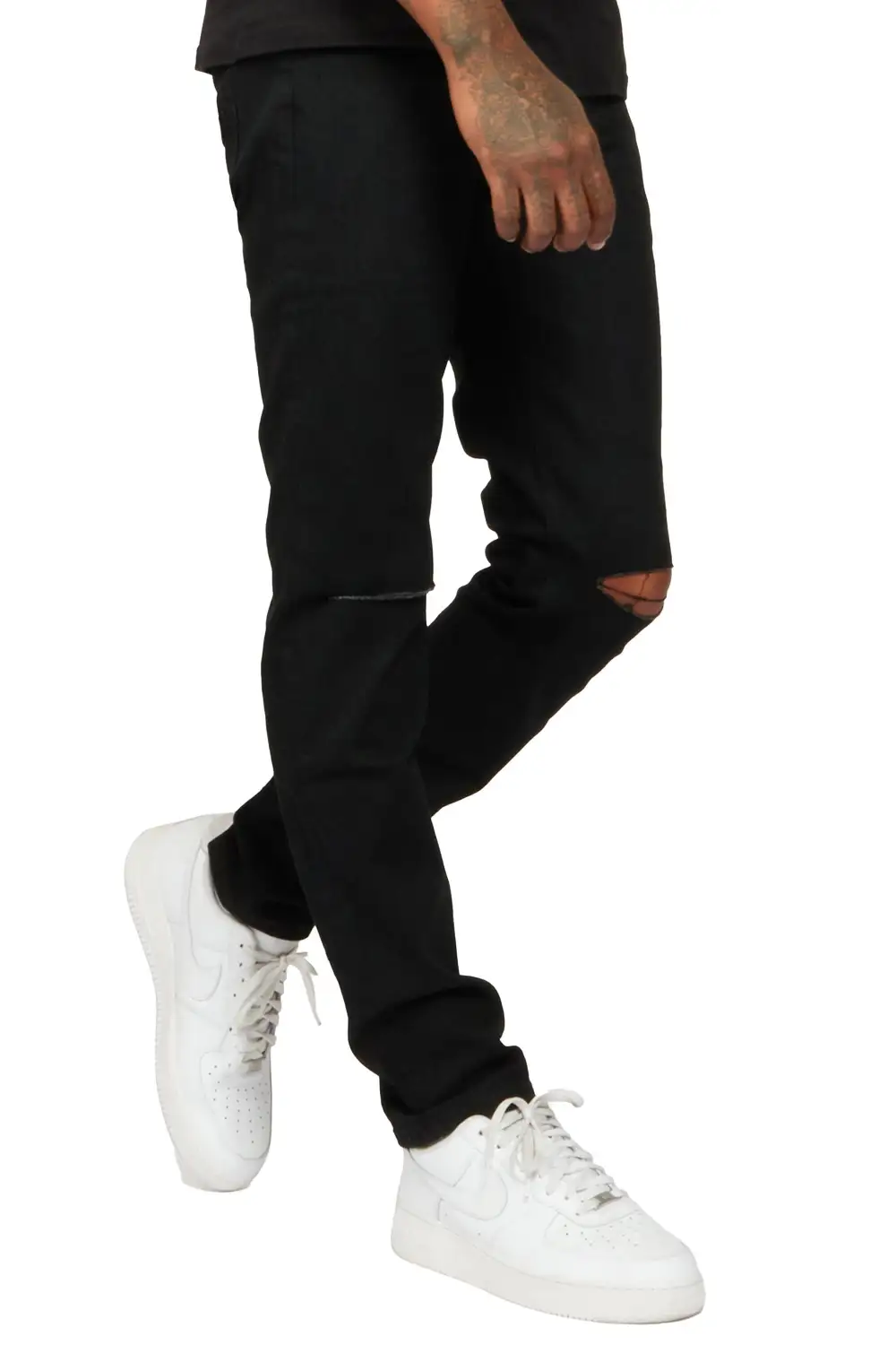 Oscar Black Knee Slit 5 Pocket Jean Straight Fit