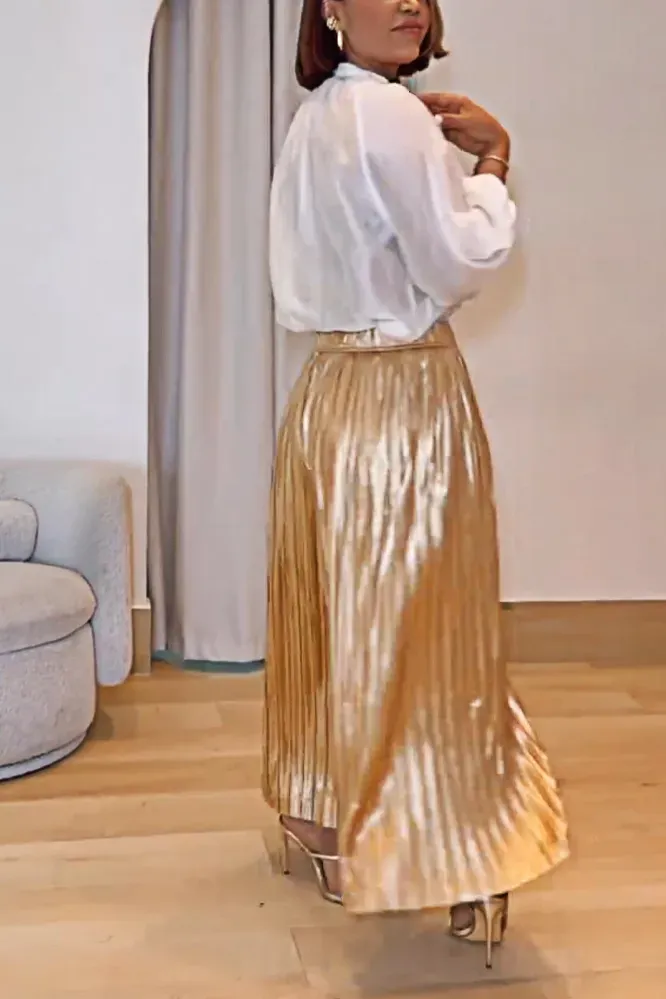 Women's Fashion Shirts and pleated Pants Two Piece Set