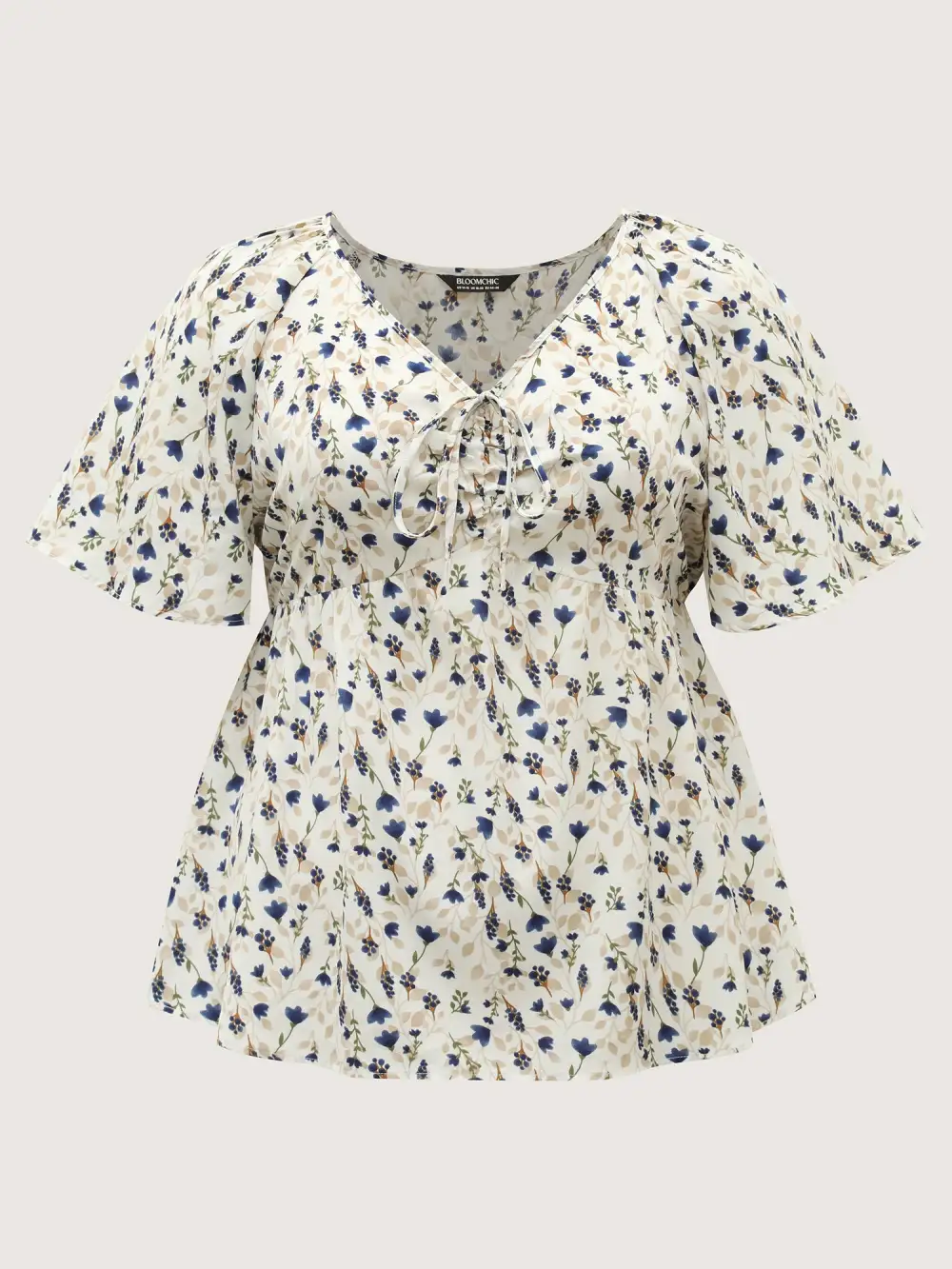 Bust-Comfort Floral Print Tie Blouse