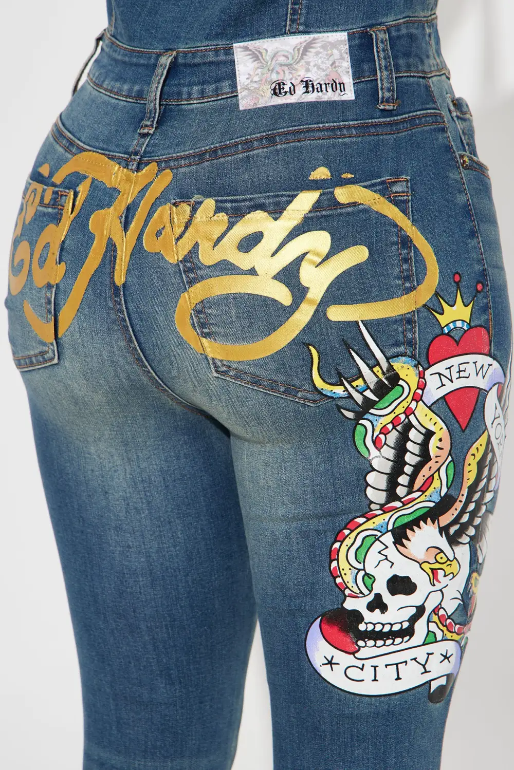 Ed Hardy NYC Denim Jumpsuit - Medium Wash