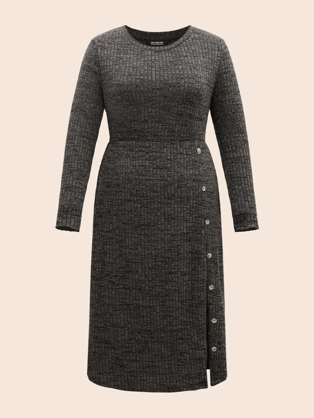 Crew Neck Button Detail Split Hem Dress