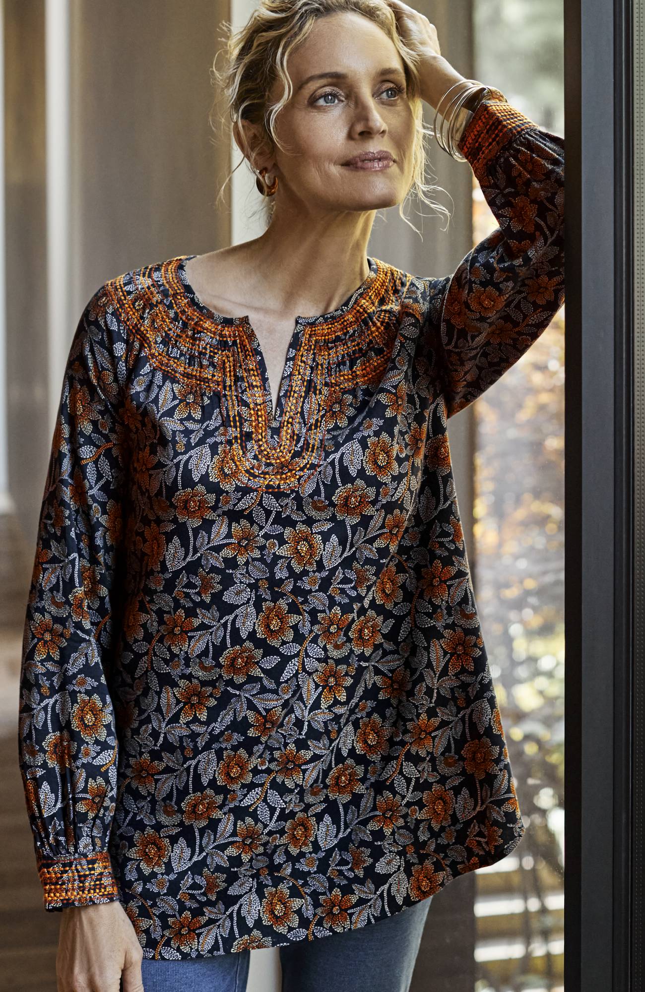 pure jill twill embroidered tunic