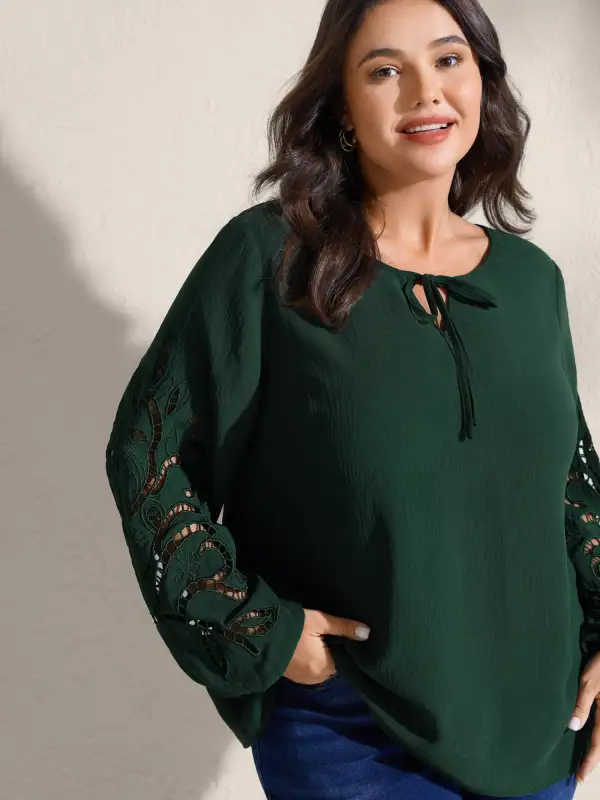 Embroidered Cut-Out Sleeve Solid Blouse