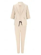 Women's Fashion Formal Blazer Suits Half Sleeve Solid Color Drawstring Work Business Dark Grey Black Dusty Rose Spring &  Fall Regular Fit