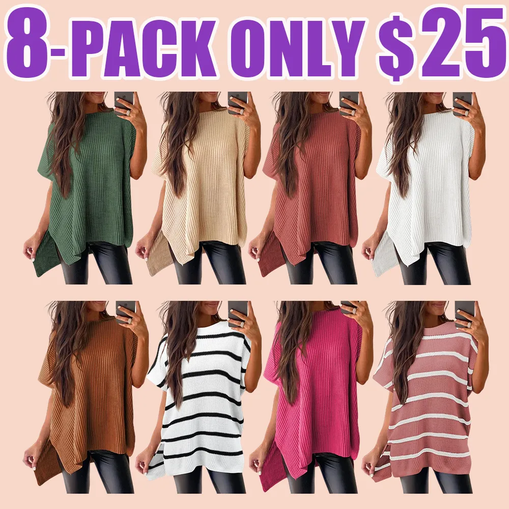 2025 Women's Oversized Knit Sweater – Short Sleeve Summer Pullover Top