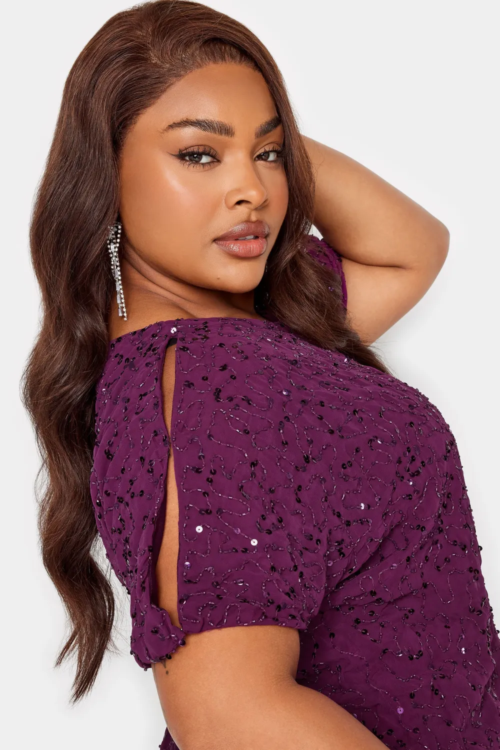 LUXE Curve Teal Green Sequin Hand Embellished Cape Dress