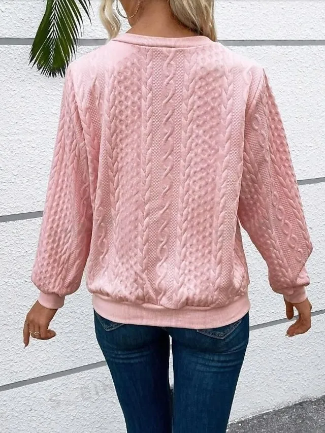 Women's Sweatshirt Plain Work Zipper Black White Pink Elegant Modern Loose Fit Crew Neck Long Sleeve Micro-elastic Spring Fall