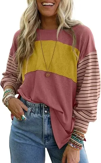 ✨Women's Cute Color Block Long Sleeve Casual Top