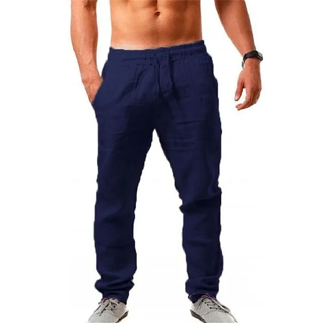 Men's Linen Pants Trousers Beach Pants Pocket Drawstring Elastic Waistband Plain Comfort Breathable Daily Stylish Hip Hop Dark Khaki Light Khaki Micro-elastic