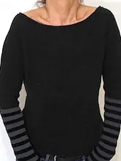 Women's Sweater Pullover Streetwear Casual Striped Crew Neck Patchwork Knitted Long Sleeve Regular Tops Knit Outdoor Daily Holiday Black Fall Winter