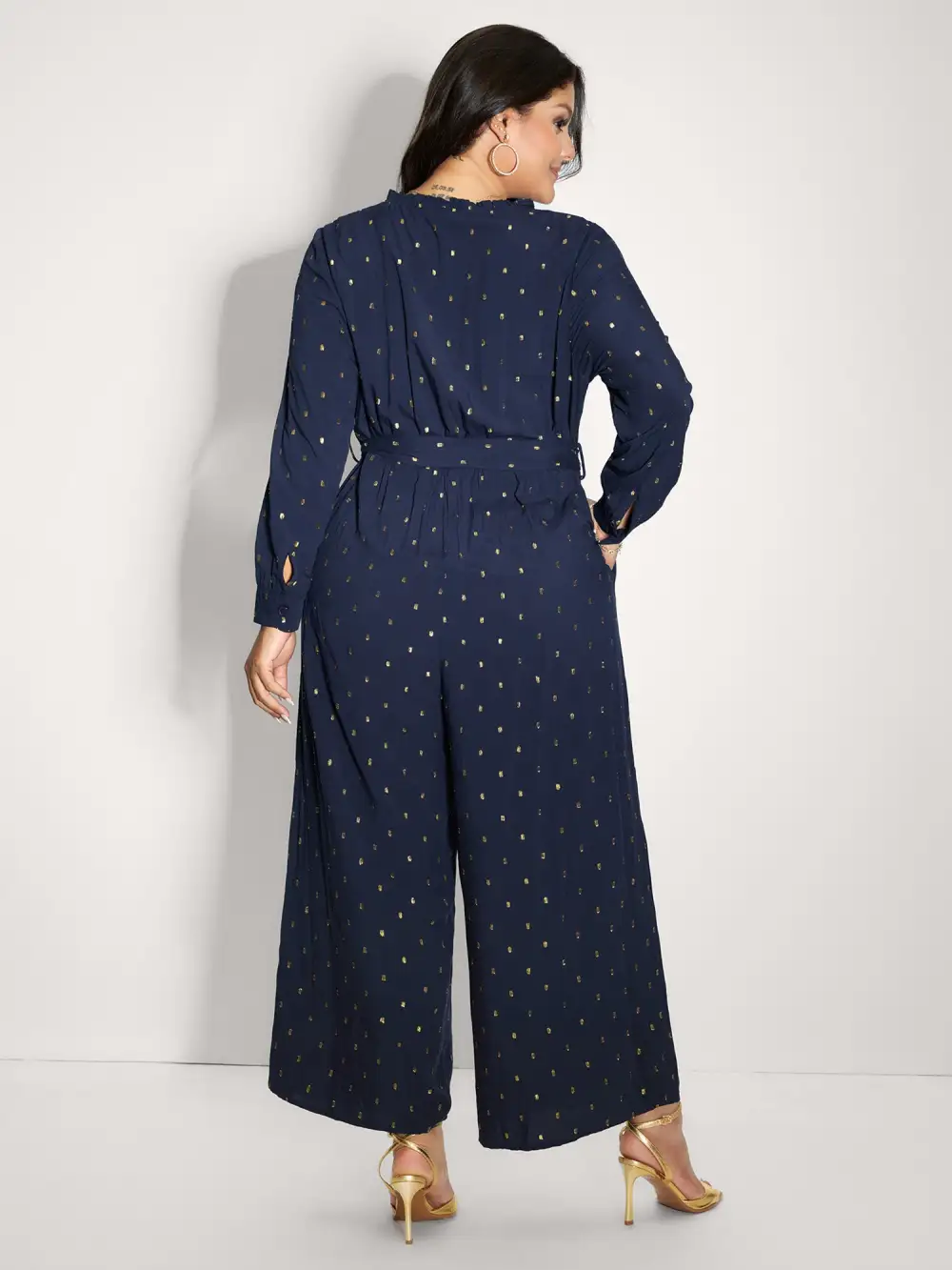 Supersoft Jacquard Dots Belted Jumpsuit