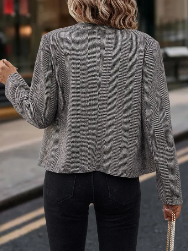 Herringbone Pattern Double Breasted Overcoat