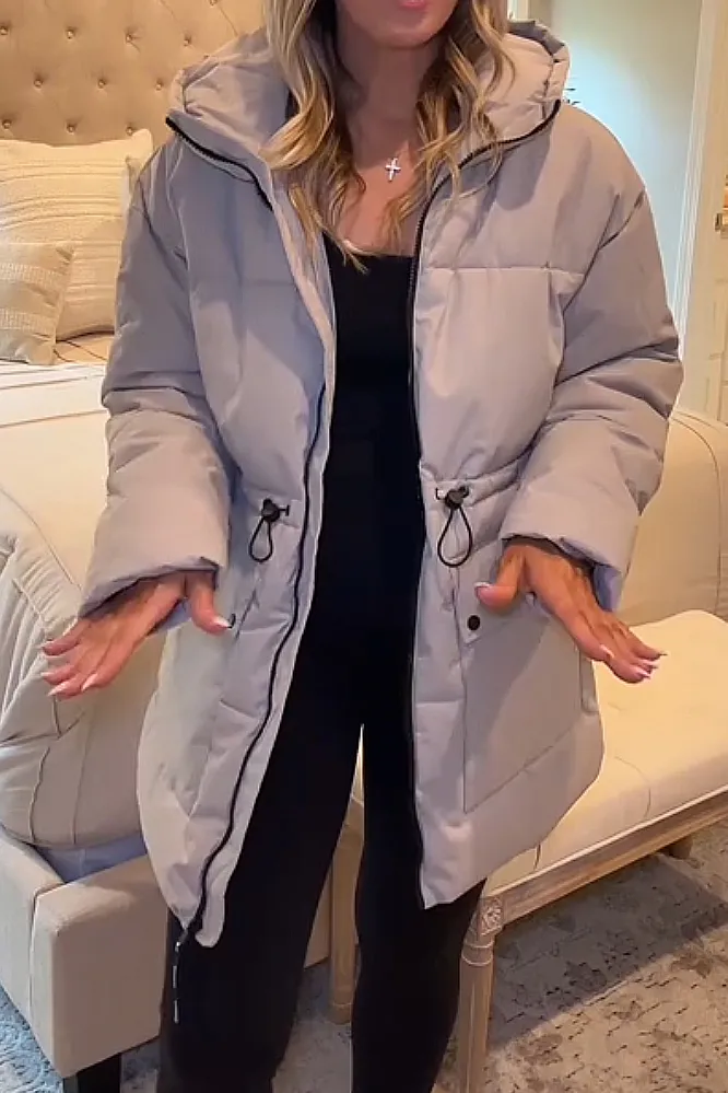 Women's solid color zipper warm down jacket