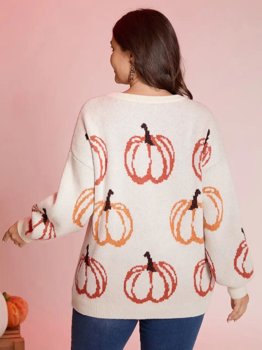 Pumpkin Patch Print Drop Shoulder Pullover