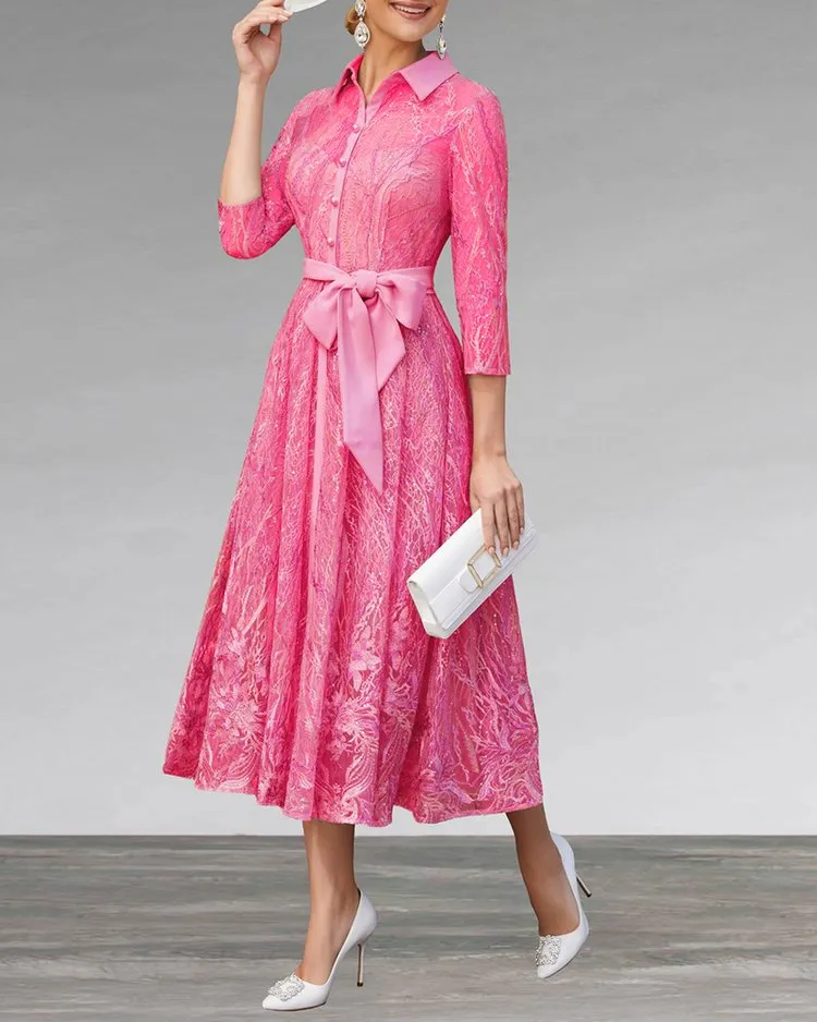 ELEGANT MIDI DRESS WITH LACE BOW