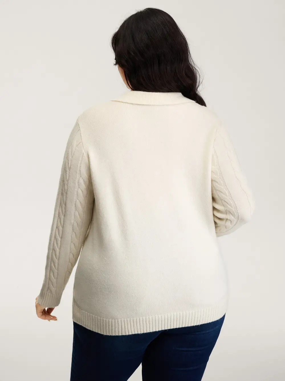 Supersoft Cable Knit Polo Collar Solid Pullover