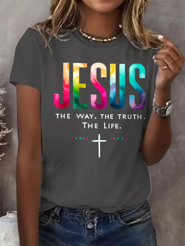 Women'S T-Shirt Women'S Jesus Truth Road Printed T-Shirt Pure Cotton Round Neck Letter Print