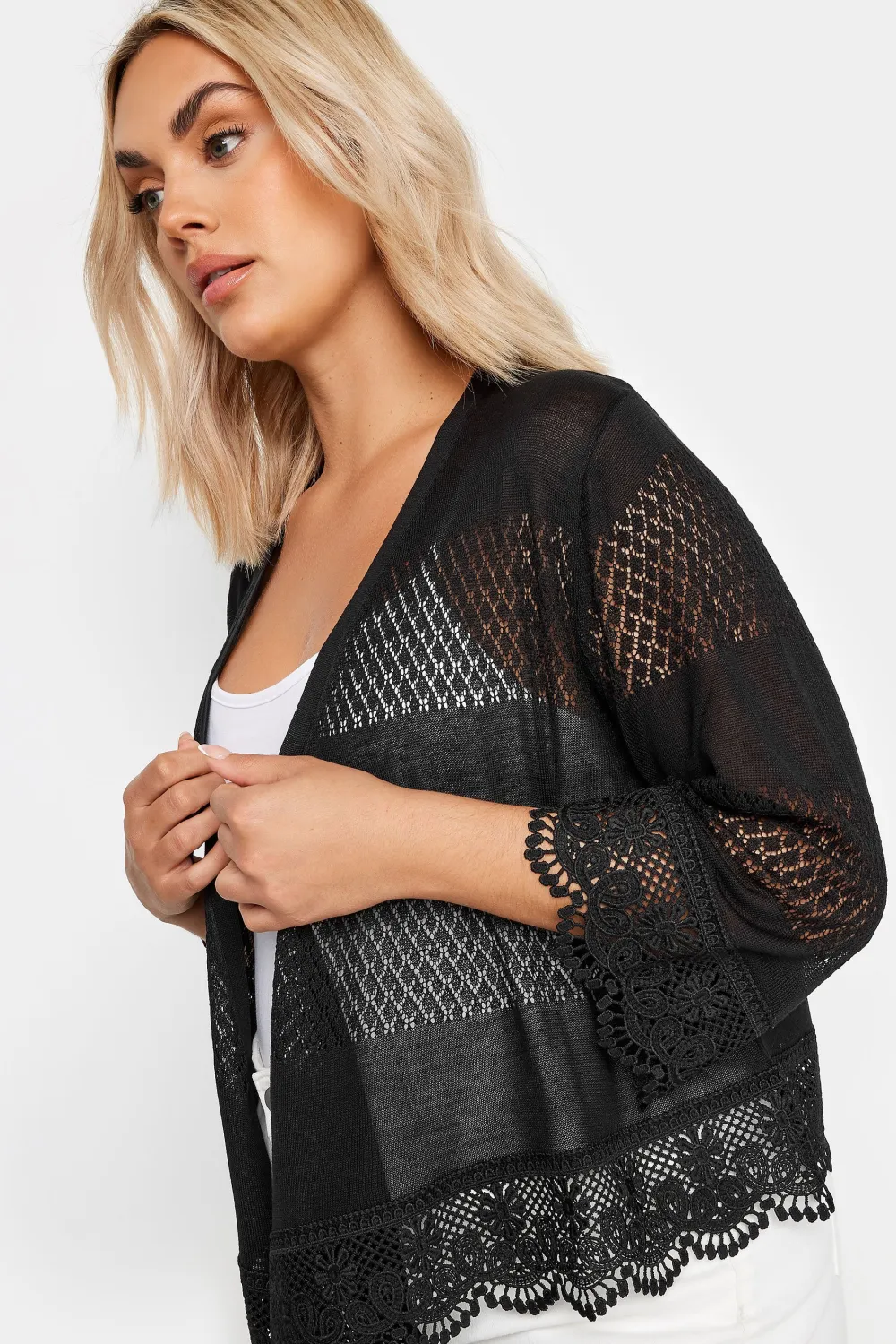 YOURS Curve White Lace Waterfall Shrug