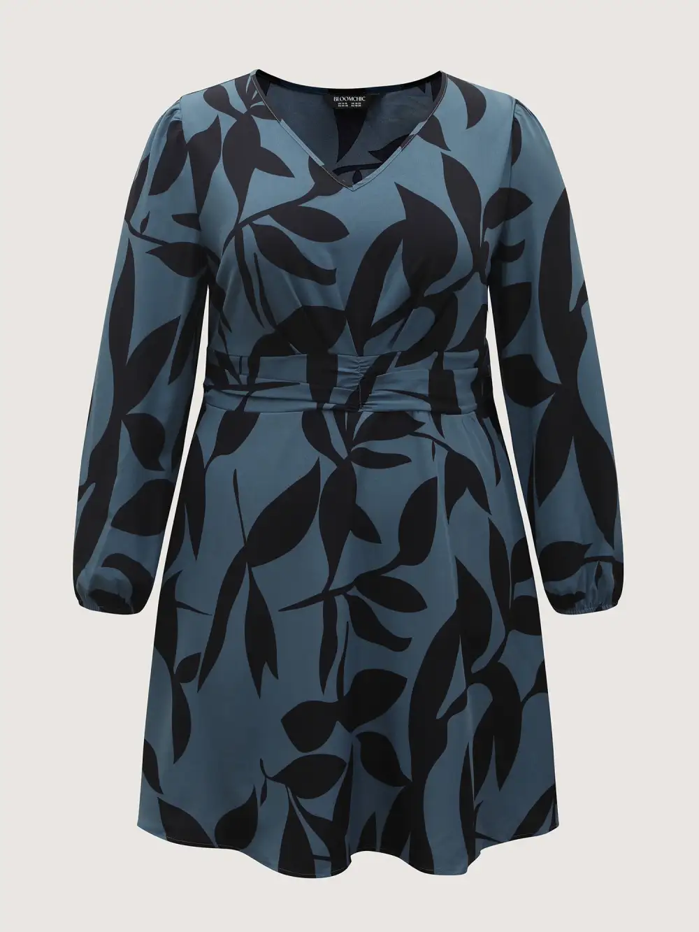 Silhouette Flower Print Shirred Waist Knee-Length Dress