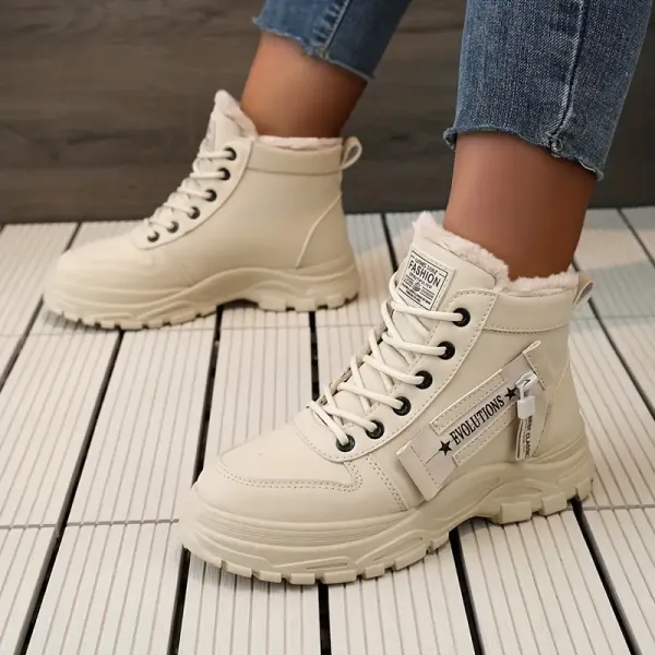 Cozy Winter High Top Sneakers - Fashion Sneakers with Plush Lining, Thick Soles, and Lace-up Closure for Cold Weather - Warm, Comfortable, and Supportive Shoes for Women