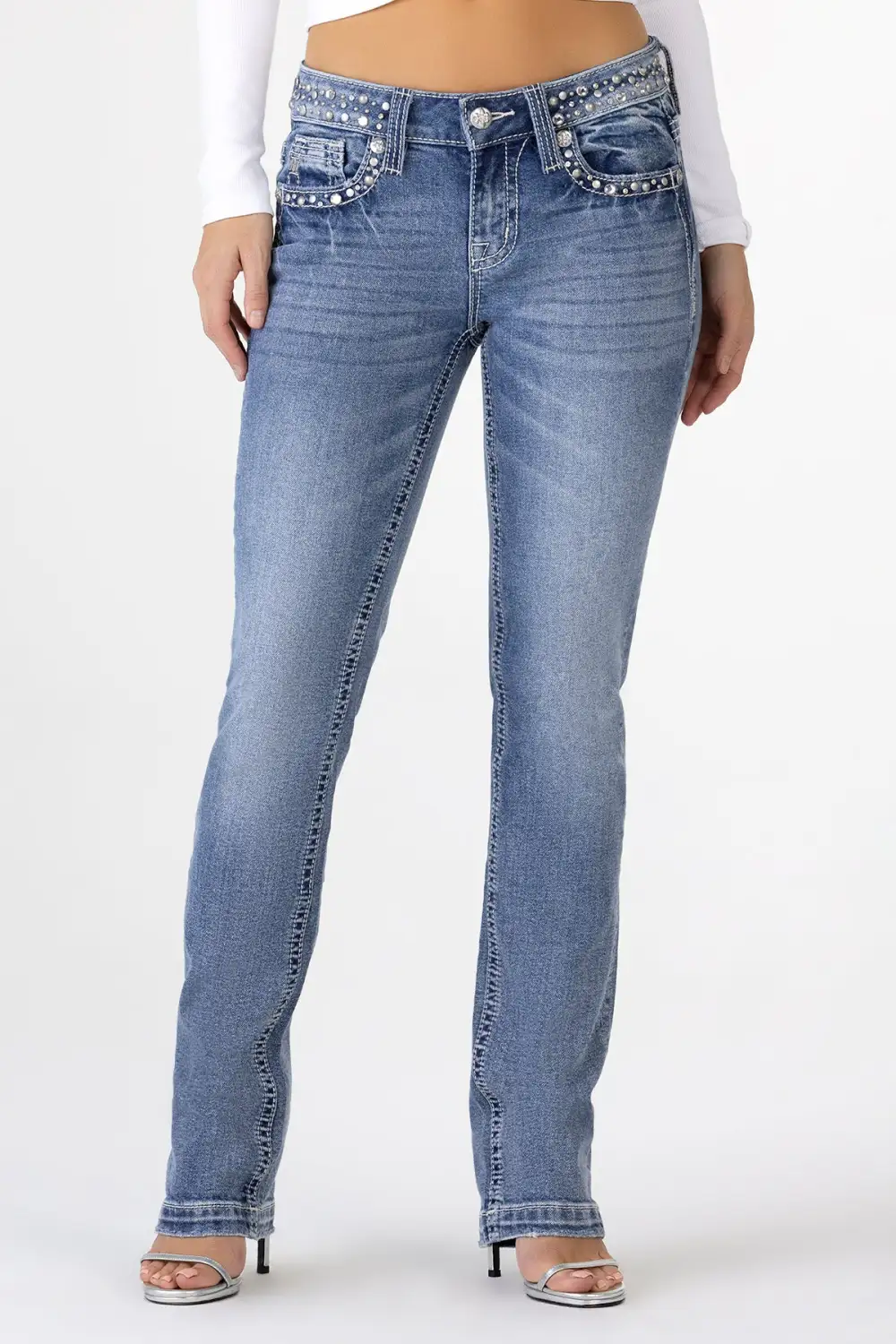 Clara Rhinestone Straight Jeans