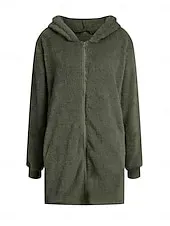 Women's Fleece Jacket Teddy Coat Hoodie Jacket Warm Breathable Zipper Pocket Fleece Lined Casual Color Block Vacation Street Daily Wear Going out Zipper Long Hoodie Regular Fit Long Sleeve Outerwear