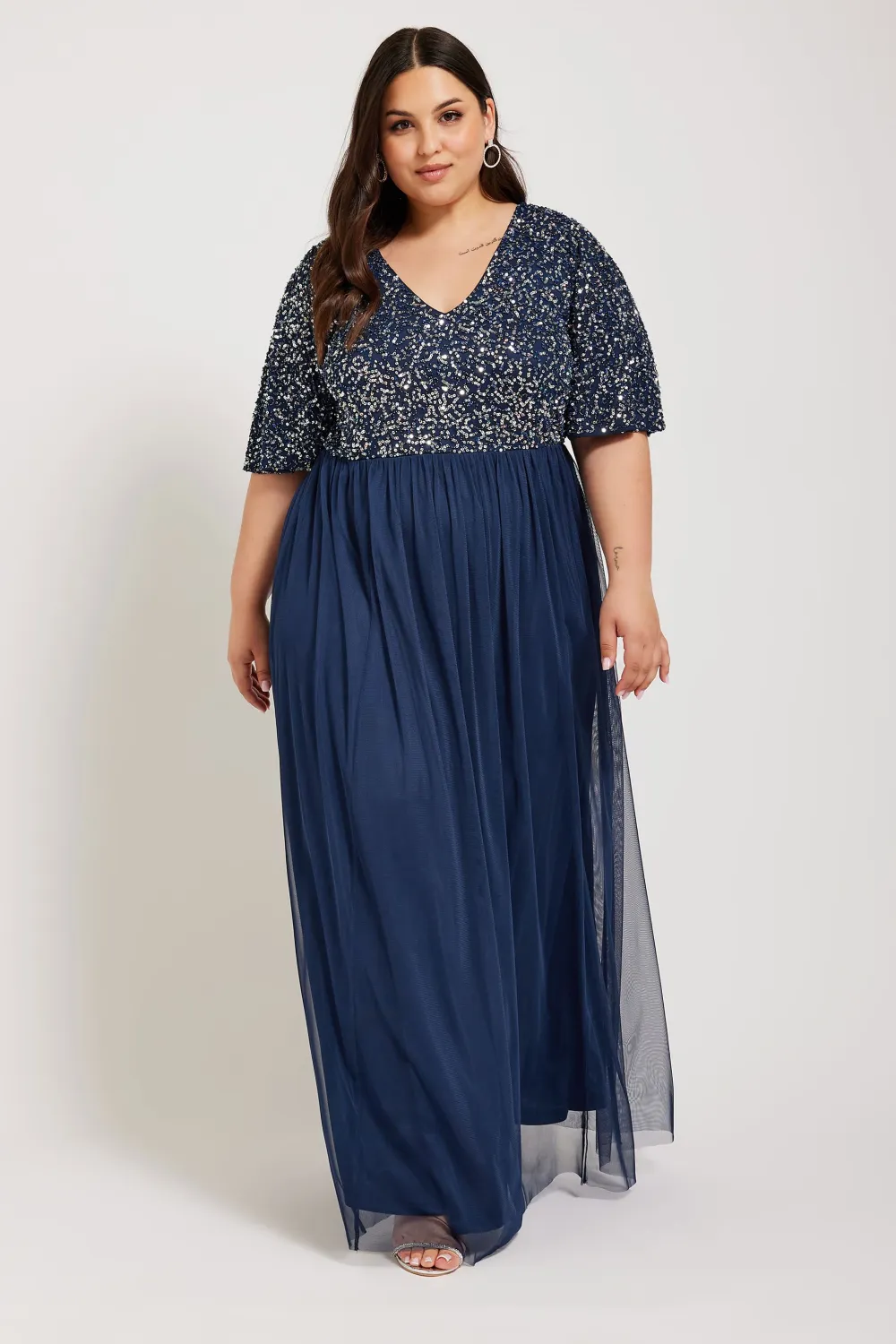 LUXE Curve Forest Green Sequin Hand Embellished Maxi Dress