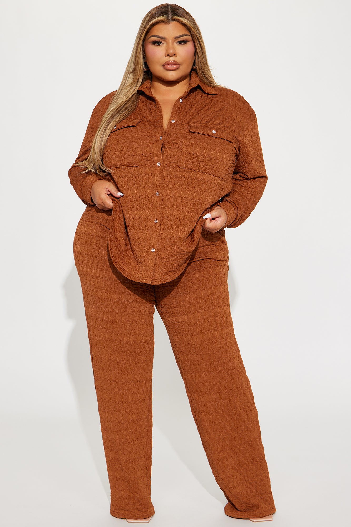 Giana Textured Pant Set - Cognac
