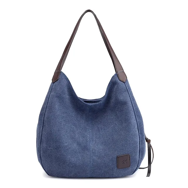 Women's Top Handle Bag Canvas PU Leather Daily Zipper Color Block Black Army Green Blue