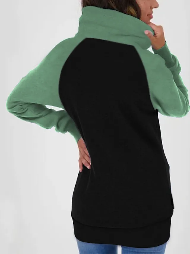 Women's Zip Hoodie Sweatshirt Basic Pocket Drawstring Zip Up White Light Green Pink Color Block Street Casual Pile Neck Long Sleeve Top Micro-elastic Fall & Winter