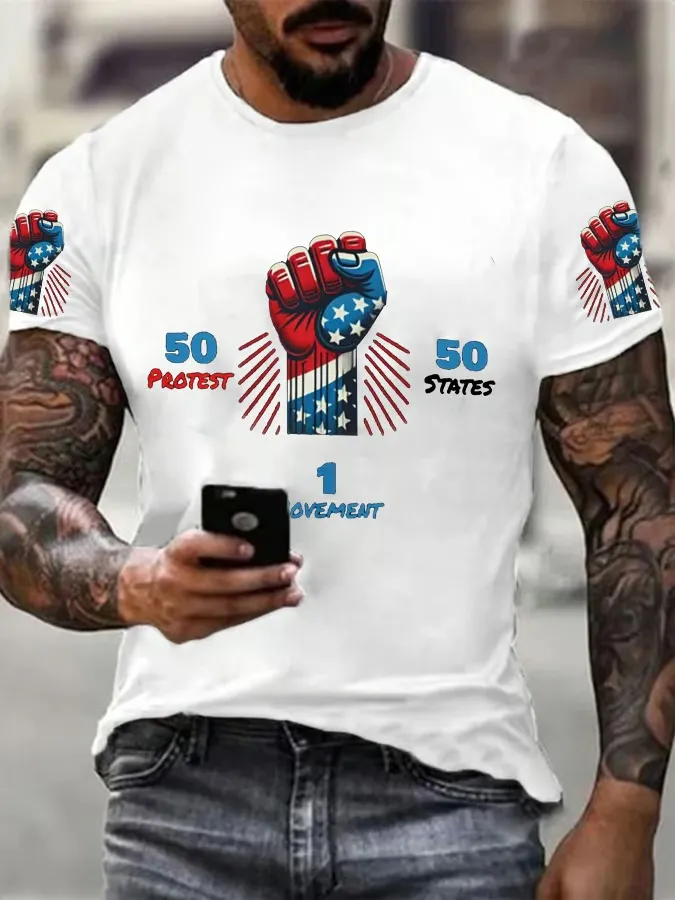 Men'S T-Shirt Men'S 50 Protests 50 States 1 Movement Print T-Shirt