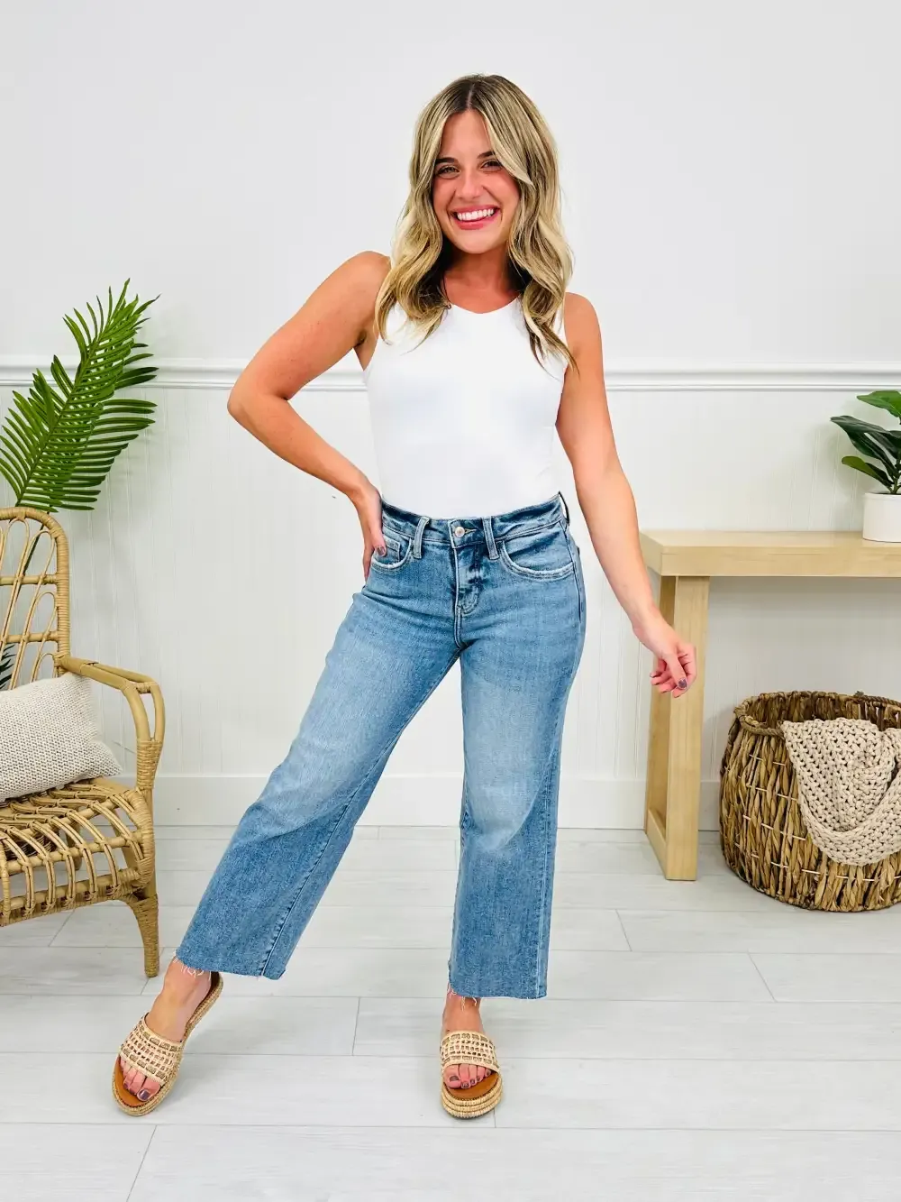 Met You In The Summer Tummy Control Wide Leg Cropped Jeans