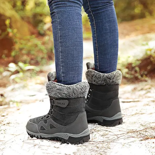 Large Size Women Hook Loop Outdoor Sneakers Mid Calf Warm Suede Boots