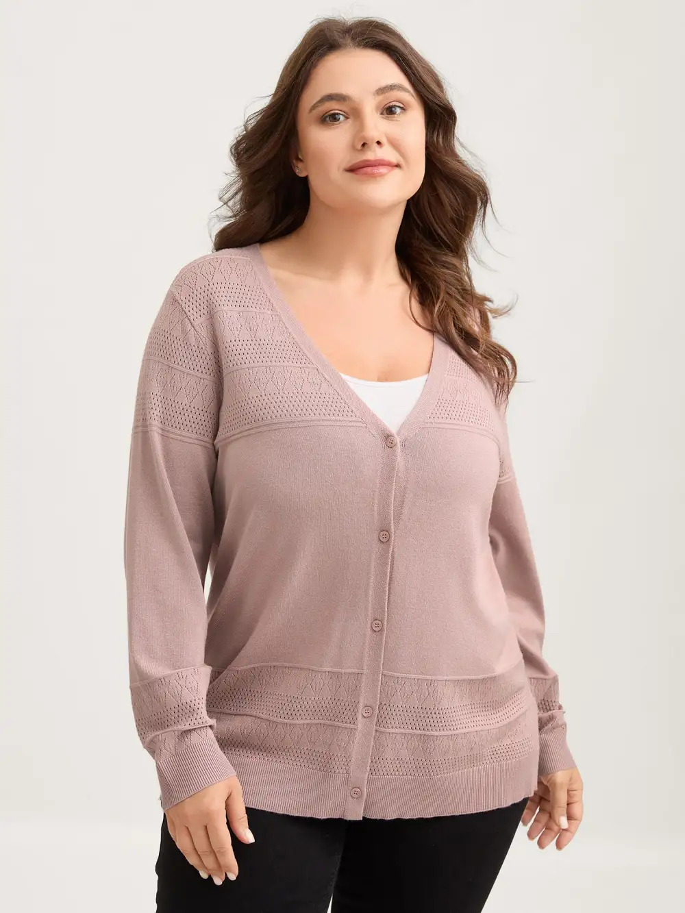 Supersoft Textured Button Long Sleeve Knit Cardigan