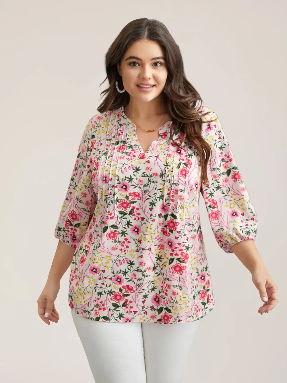 Floral Print Notched Collar Shirt