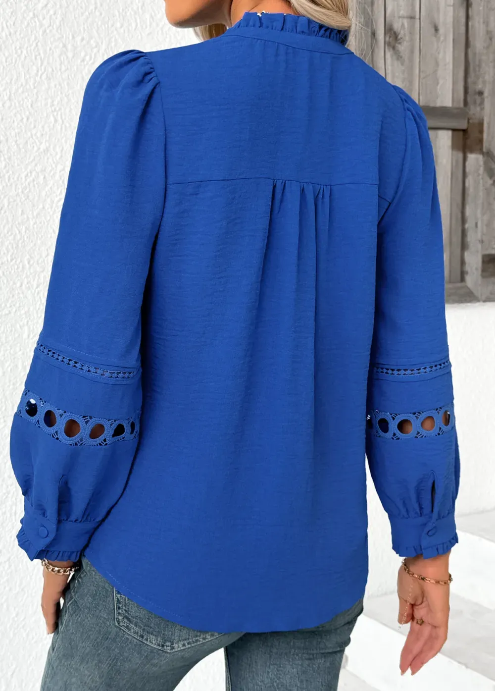 Royal Blue Tummy Coverage Long Sleeve Stand Collar Shirt