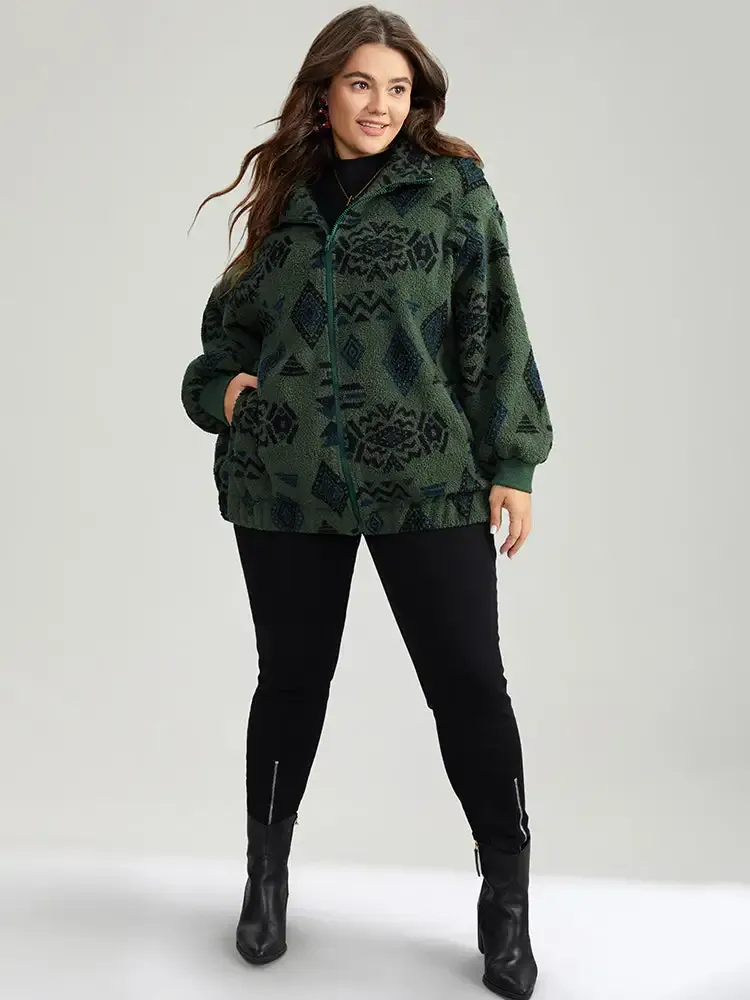 Geometric Pocket Gathered Zipper Jacket