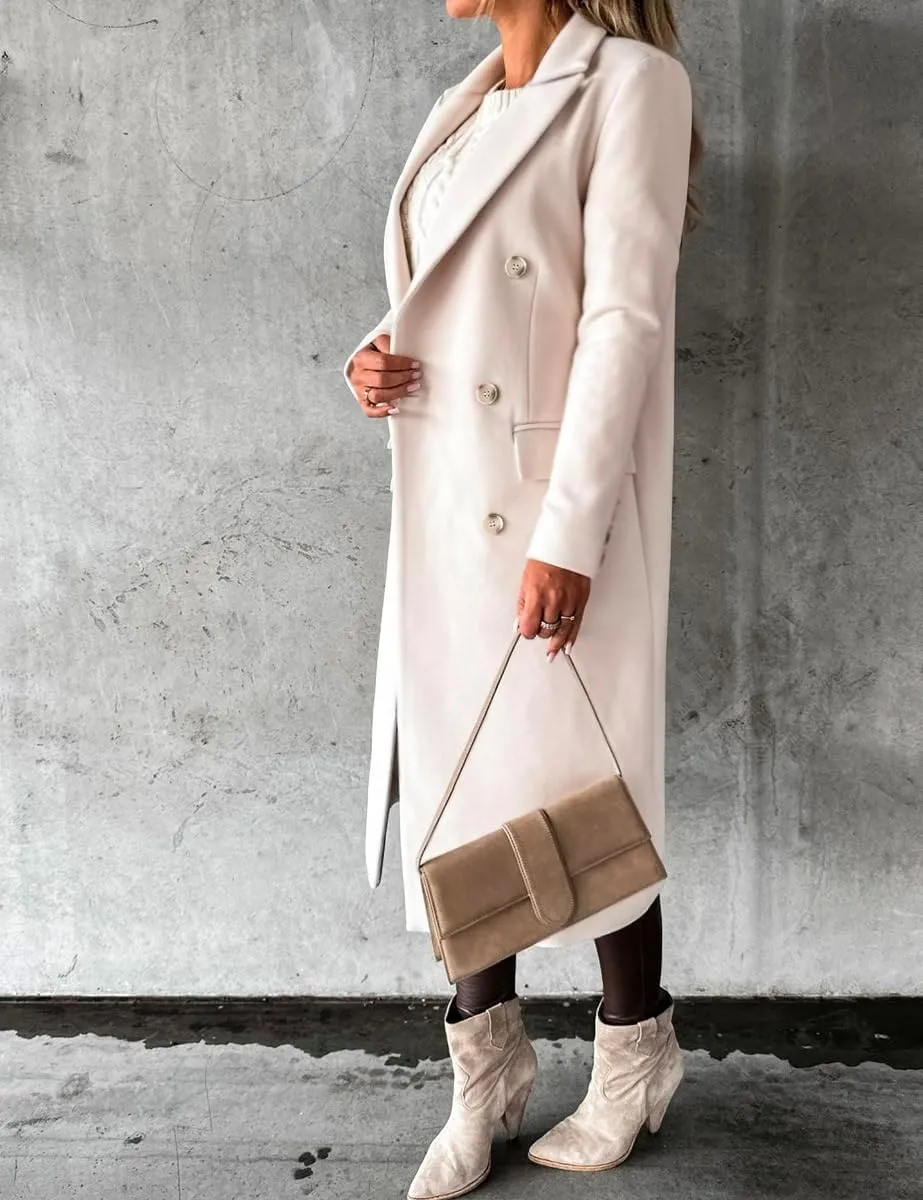 Womens Long Wool Coat Double Breasted Trench Coat Fall Winter Clothes